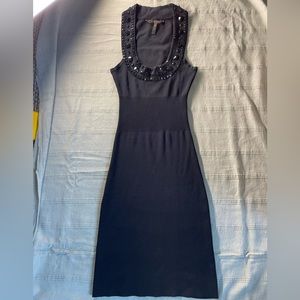 BCBG body con rib knit dress with rhinestone trim, size S